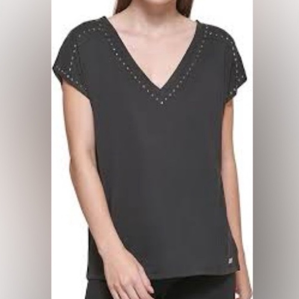 DKNY Black Embellished Relaxed Blouse